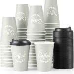 100 Pack 12 oz Disposable Coffee Cups with Lids, Insulated Ripple Double-Walled Paper Coffee Cups for Hot Beverages, Cold/Hot Drinking To Go Coffee Cups with Lids for Parties and Travel (Grey)