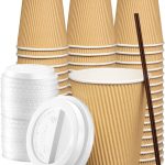 [12 oz. - 100 Count Insulated Kraft Ripple Paper Hot Cups, Disposable Coffee Cups With Lids - Ideal for Hot Beverages, Travel, and Office Use
