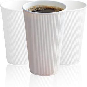 12oz Double Wall Ripple White Paper Coffee Cups- Pack of 50ct