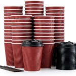 80 Pack Insulated Ripple Wall 12 oz Disposable Paper Cups, Three Layer Insulated Hot Paper Coffee Cups with Lid and Straws for Parties, Picnics, and Travel