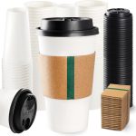 60 Pack 20oz Extra Thick Disposable Coffee Cups with Lids & Sleeves - Sturdy and Insulated To Go Paper Cups for Hot/Cold Drinks Chocolate Tea - Perfect for Office Travel Party Supplies & Coffee Bars