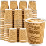 8 oz Coffee Cups - 150 Pack, Insulated Disposable Paper Cups 8 oz, Corrugated Ripple Wall Cups for Hot Beverage or Cold Drinks (Champagne)